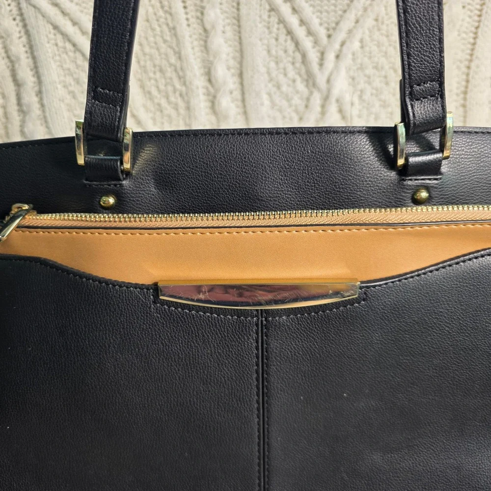 Ann Taylor Tote Laptop Bag Black Tan Faux Leather Work Office Elegant‎ Designer